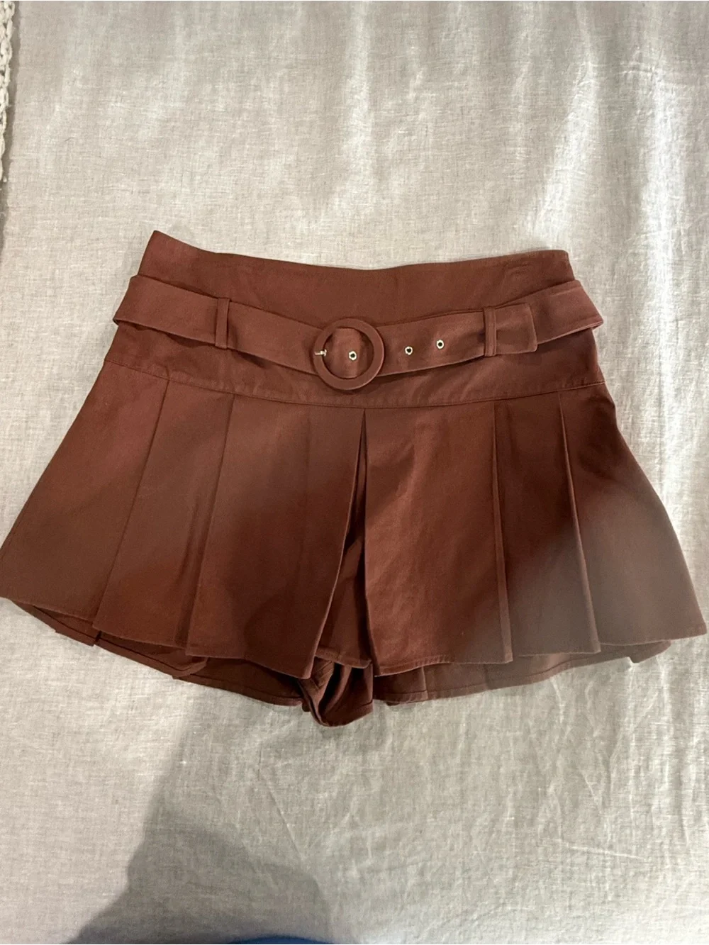 Maeve Rust-Brown Pleated Belted Skort Anthropology